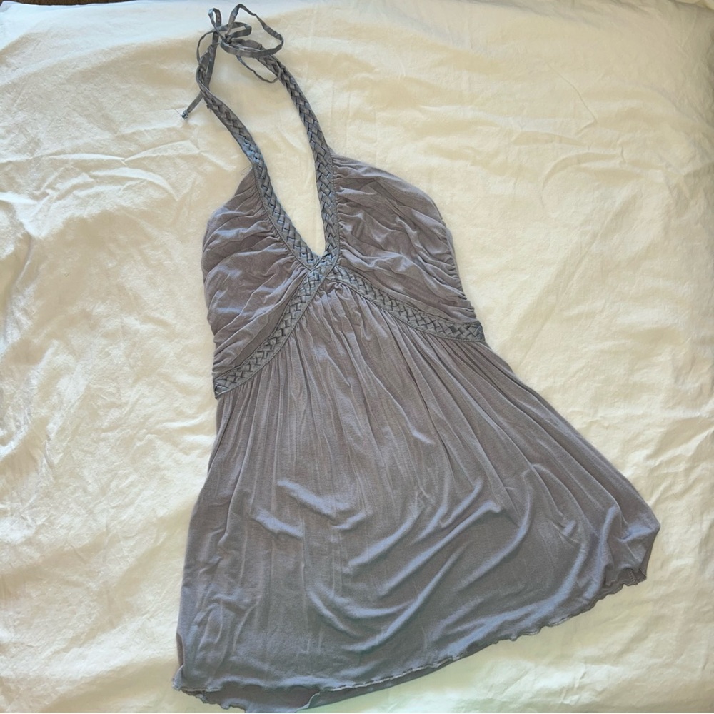 Y2K Blue Gray Braided Halter Top